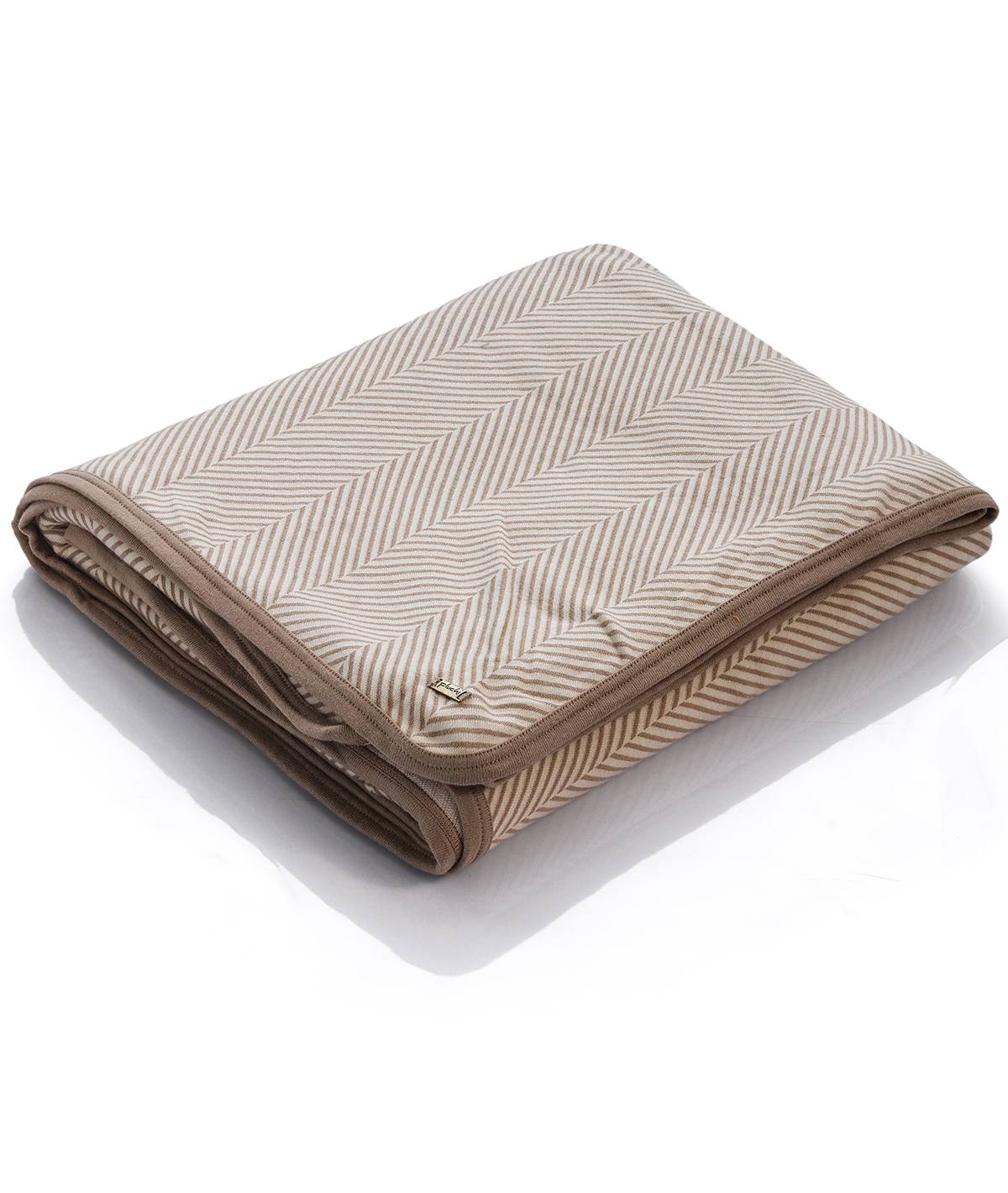 Pluchi Herringbone - Stone & Natural Combed Cotton Knitted King Size Bed Cover / Ac Blanket Set (1 Bedcover / Ac Blanket , 2 Pillow Covers, 1 Cushion Cover) - Agarwal Bedding and Furnishing